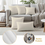 Cream Outdoor Pillow Covers 18"x18" Set of 2, Plain Waterproof Throw Pillow Covers for Patio Sofa Furniture and Porch Decor