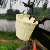 Bicycle Wicker Basket, Front Handlebar Basket with Adjustable Belt, Plastic Woven Kids Bike Basket for Bikes and Scooters