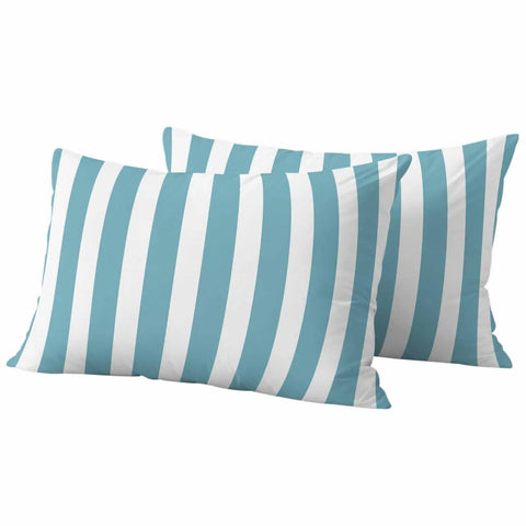 Aqua Striped Outdoor Pillow Covers, Waterproof Decorative Throw Pillowcases Set of 2 for Patio Sofa Furniture and Porch, Blue and White