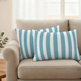 Aqua Striped Outdoor Pillow Covers, Waterproof Decorative Throw Pillowcases Set of 2 for Patio Sofa Furniture and Porch, Blue and White In Australia - Darrahopens