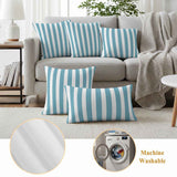 Aqua Striped Outdoor Pillow Covers, Waterproof Decorative Throw Pillowcases Set of 2 for Patio Sofa Furniture and Porch, Blue and White In Australia - Darrahopens