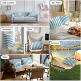 Aqua Striped Outdoor Pillow Covers, Waterproof Decorative Throw Pillowcases Set of 2 for Patio Sofa Furniture and Porch, Blue and White