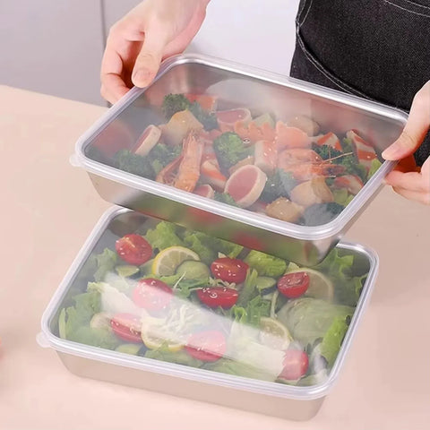 2 Piece, Fridge Storage Containers, Stainless Steel Baking Pans with Lids, Freezer Meal Prep, Market Stall Catering, Rectangular, 12x8x3 In In Australia - Darrahopens