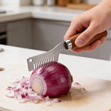 1 Piece, Vegetable Shredder, Handheld Shredder, Stainless Steel Kitchen, Onion Cutter Chopper, 8 in Cutting Head, Wooden Handle, Silver, Brown