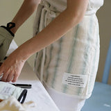 Striped Cotton Waist Apron for Waitress and Server, Pocketed Kitchen Work Apron for Coffee Shop, Restaurant and Catering Use