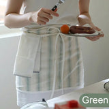 Striped Cotton Waist Apron for Waitress and Server, Pocketed Kitchen Work Apron for Coffee Shop, Restaurant and Catering Use