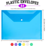12 Pieces A4 Plastic Folders for Documents, Snap Closure File Envelopes for Office, School Paper Storage and Travel Organization