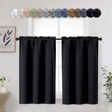 Blackout Curtains for Bedroom Living Room 45 Inch Length 2 Panels, Soft Solid Thermal Insulated Short Room Darkening Curtains, Black