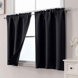 Blackout Curtains for Bedroom Living Room 45 Inch Length 2 Panels, Soft Solid Thermal Insulated Short Room Darkening Curtains, Black