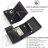 Ultra Thin Men's Wallet, Carbon Fiber Style Card Holder and Money Clip Wallet for Travel, Work and Daily Carry, Black