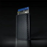 Ultra Thin Men's Wallet, Carbon Fiber Style Card Holder and Money Clip Wallet for Travel, Work and Daily Carry, Black