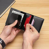 Ultra Thin Men's Wallet, Carbon Fiber Style Card Holder and Money Clip Wallet for Travel, Work and Daily Carry, Black