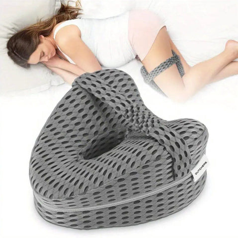 Orthopedic Knee Pillow with Strap, Washable Cover, Side Sleeping Pillow for Bed, Ergonomic Leg Pillow, Osteoarthritis, Posture Correction, Grey In Australia - Darrahopens
