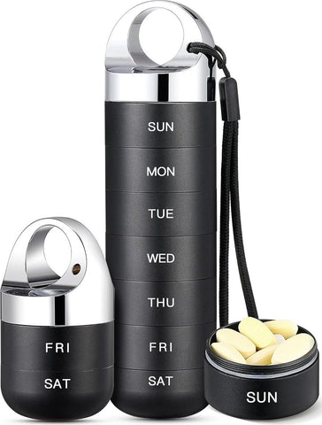 Metal Travel Pill Box, Portable Waterproof Weekly Pill Box, Large Aluminum Alloy Pill Holder, for Vitamins, Fish Oil, Supplements, Black In Australia - Darrahopens