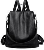 Womens Waterproof Anti-Theft Backpack with PU Leather, Large Capacity and Hidden Back Zipper Pocket for Commuting, Travel and Shopping, Black