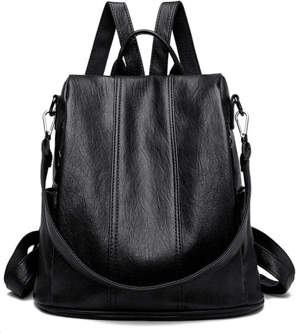 Womens Waterproof Anti-Theft Backpack with PU Leather, Large Capacity and Hidden Back Zipper Pocket for Commuting, Travel and Shopping, Black
