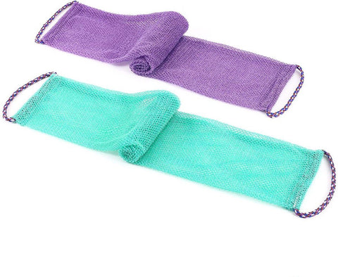 2 Pack African net sponges, African sponge, fast foaming, rough cleaning, lightweight and easy to use, Purple, green, 75 x 14 x 0.5 cm