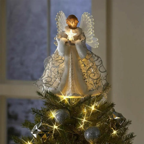LED Light Up Angel Tree Topper, Lighted Angel Figurine Decoration for Christmas Tree, Mantel, Window and Holiday Display
