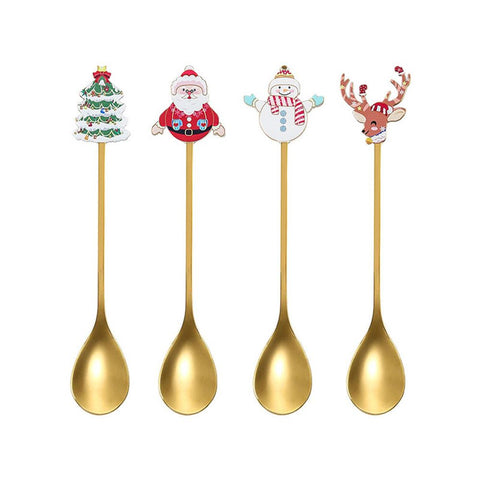 4 Pack Gold Christmas Coffee Spoons, 304 Stainless Steel Dessert and Tea Spoon Set for Holiday Table Settings In Australia - Darrahopens