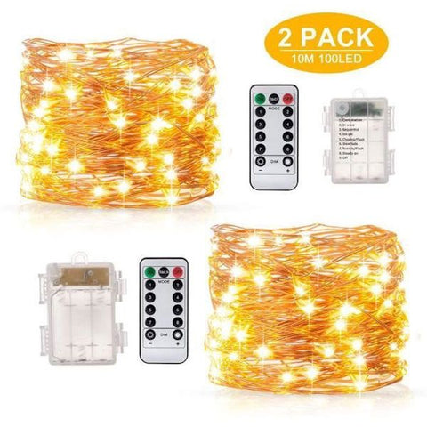 2 Pack, 10 m 200 LED USB-powered String Lights, IP67 Waterproof Indoor Outdoor Lights for Christmas, Wedding, Patio and Lawn