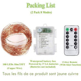 2 Pack, 10 m 200 LED USB-powered String Lights, IP67 Waterproof Indoor Outdoor Lights for Christmas, Wedding, Patio and Lawn