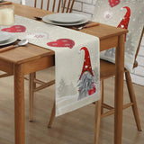 Christmas Snowflake Gnome Linen Table Runner, 150 x 33 cm, 59 x 13 in, Decorative Dresser Scarf for Dining Table and Holiday Decor