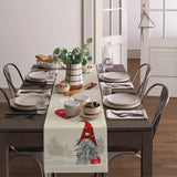 Christmas Snowflake Gnome Linen Table Runner, 150 x 33 cm, 59 x 13 in, Decorative Dresser Scarf for Dining Table and Holiday Decor