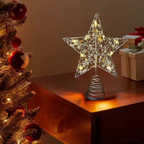 Silver Metal Christmas Tree Star Tabletop Decoration with Warm White LED Lights and Spiral Base for Home Holiday Decor Display In Australia - Darrahopens