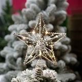 Silver Metal Christmas Tree Star Tabletop Decoration with Warm White LED Lights and Spiral Base for Home Holiday Decor Display