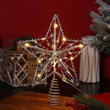 Silver Metal Christmas Tree Star Tabletop Decoration with Warm White LED Lights and Spiral Base for Home Holiday Decor Display
