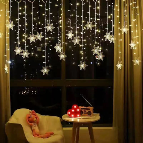 LED Snowflake Curtain String Lights, 3.5 m 96 LED Warm White Window Lights for Christmas, Bedroom, Party and Indoor Holiday Decor In Australia - Darrahopens