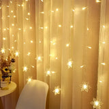 LED Snowflake Curtain String Lights, 3.5 m 96 LED Warm White Window Lights for Christmas, Bedroom, Party and Indoor Holiday Decor