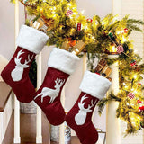 2 Pack Red Christmas Stockings with White Cuffs and Reindeer Applique, Hanging Gift Bags for Mantel, Fireplace and Holiday Decor
