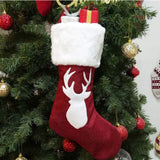 2 Pack Red Christmas Stockings with White Cuffs and Reindeer Applique, Hanging Gift Bags for Mantel, Fireplace and Holiday Decor