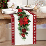 Set of 2 rustic-style red Christmas table runners featuring snowflake and poinsettia patterns, measuring 33 x 183 cm In Australia - Darrahopens