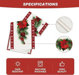 Set of 2 rustic-style red Christmas table runners featuring snowflake and poinsettia patterns, measuring 33 x 183 cm