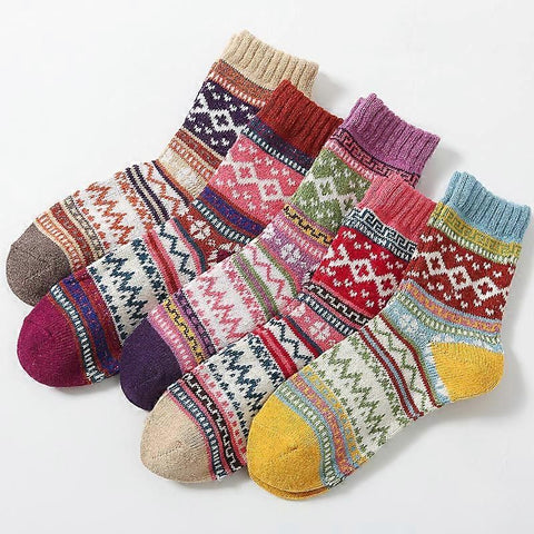 Warm Wool Christmas Socks, Colorful Nordic Pattern Knit Crew Socks for Winter Wear, Holiday Gifts, Home Lounging and Seasonal Outfits In Australia - Darrahopens
