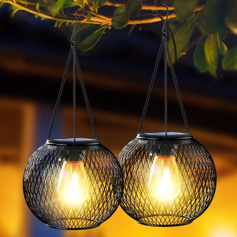 2 Pack Outdoor Solar Lights, Waterproof LED Hanging Lanterns with Warm White Light for Garden, Patio, Halloween and Christmas Decor In Australia - Darrahopens