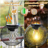 2 Pack Outdoor Solar Lights, Waterproof LED Hanging Lanterns with Warm White Light for Garden, Patio, Halloween and Christmas Decor