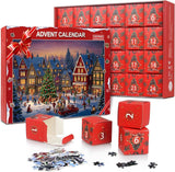 1008 Pieces Advent Calendar Jigsaw Puzzle with 24 Numbered Boxes, Christmas Village Design for Adults and Children, Red, 52 x 75 cm In Australia - Darrahopens