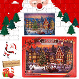 1008 Pieces Advent Calendar Jigsaw Puzzle with 24 Numbered Boxes, Christmas Village Design for Adults and Children, Red, 52 x 75 cm In Australia - Darrahopens