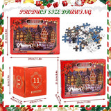 1008 Pieces Advent Calendar Jigsaw Puzzle with 24 Numbered Boxes, Christmas Village Design for Adults and Children, Red, 52 x 75 cm