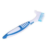 Denture Bath Case Cup Box Holder Storage Container with Denture Cleaner Brush Strainer Basket for Travel Cleaning Blue