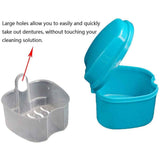 Denture Bath Case Cup Box Holder Storage Container with Denture Cleaner Brush Strainer Basket for Travel Cleaning White