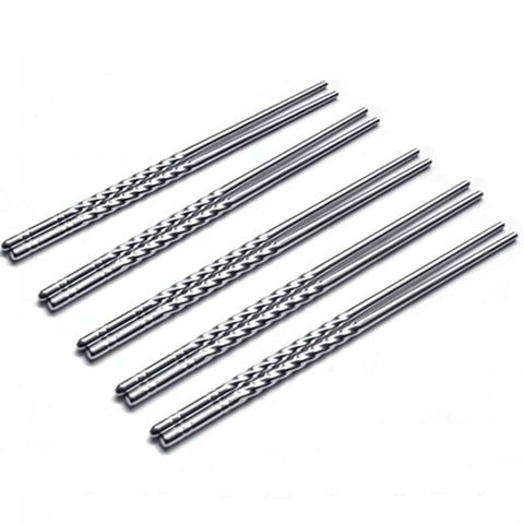 JWDX Tableware Clearance! Chopsticks 5 Pair Metal Reusable Korean Chinese Stainless Steel Sticks, Stainless Steel Bowl Promotion Include 5X Chopsticks (Pair) Grey