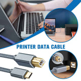 Wmool USB Type-C to USB B 2.0 Printer Cable Scanner Laptop; Gray