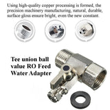 RO Feed Water Adapter 1/2" to 1/4" with Shut-off Ball Valve Tap Tee Chrome-Plated Lead-Free Brass for Plumbing Fixtures