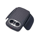 Car Armrest Cushion With 2 Cup Holder And Side Pocket Pu Leather Black