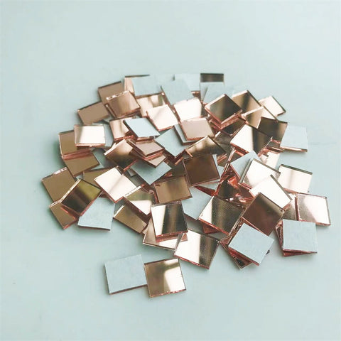 100Pcs Self-Adhesive Real Glass Mini Square Mirror Mosaic Tiles Sticker Bathroom Diy Handmade Craft Home Decoration 10X10Mm Rose gold
