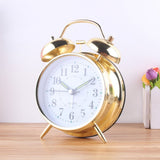 Luolandi 1x Bedside Alarm Clock with Twin Bell Vintage Battery Analogue Quartz Loud Alarm Vronze Gold